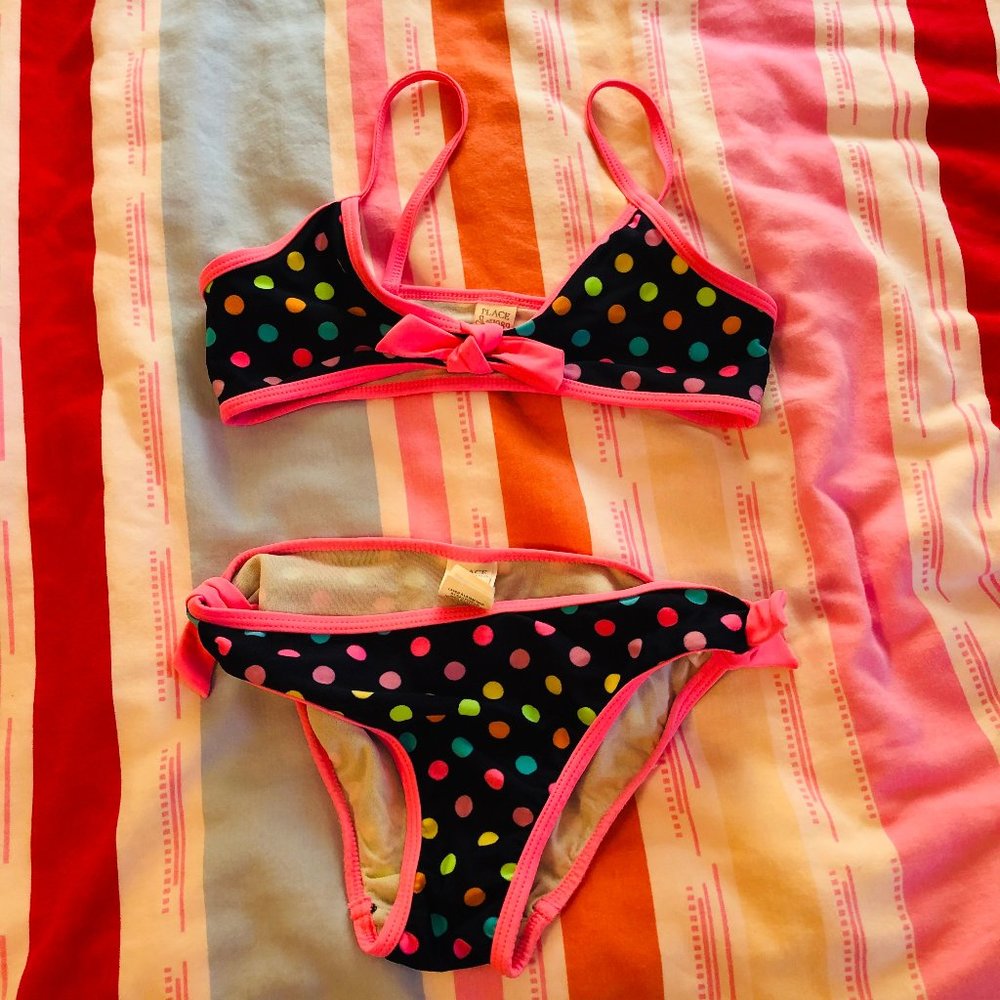 Girl’s Size 10 Rainbow Polka-Dot Bikini set